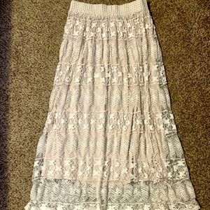 Long Beige Lace Skirt